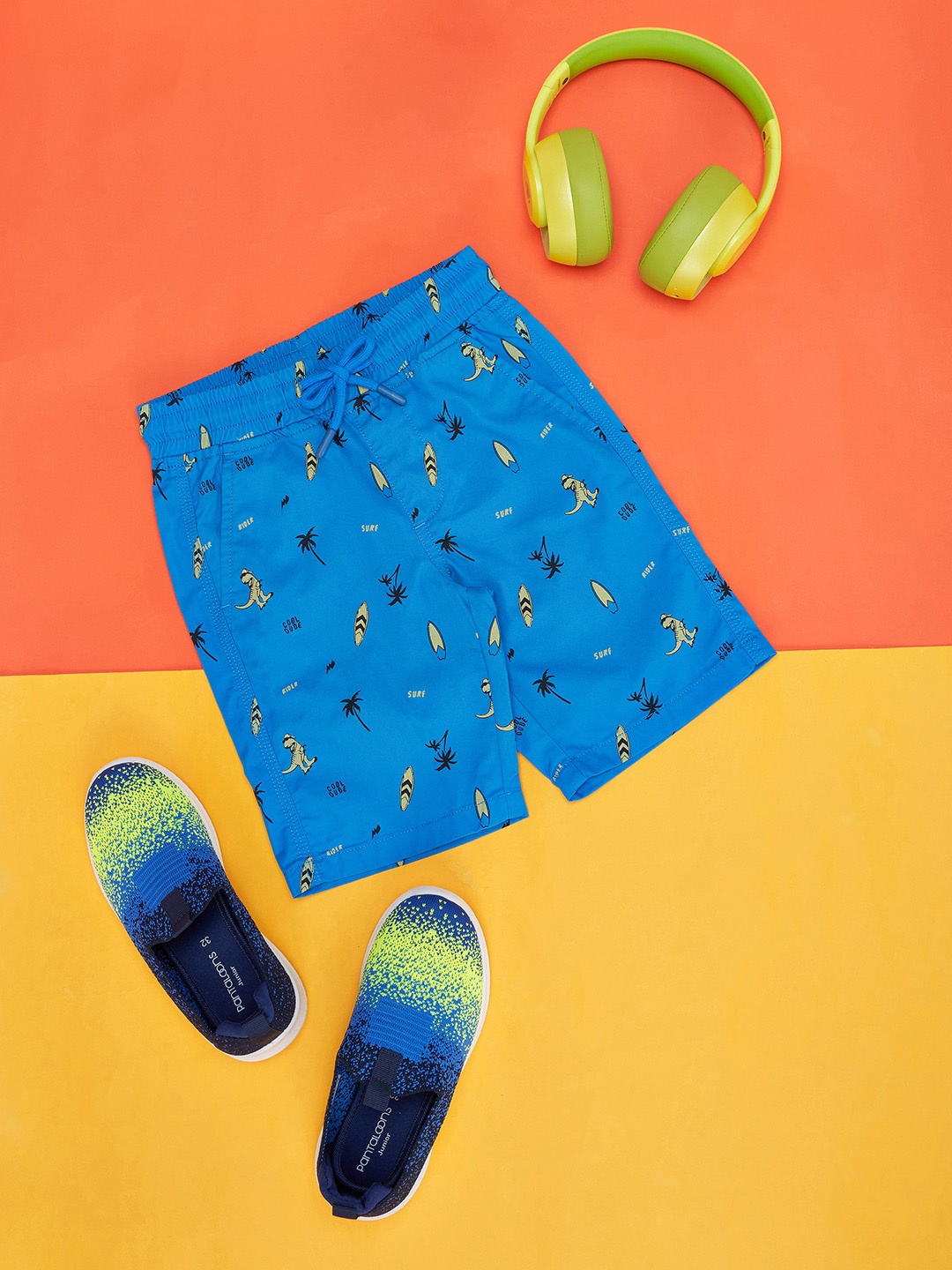 Pantaloons Junior Boys Conversational Printed Shorts, Blue