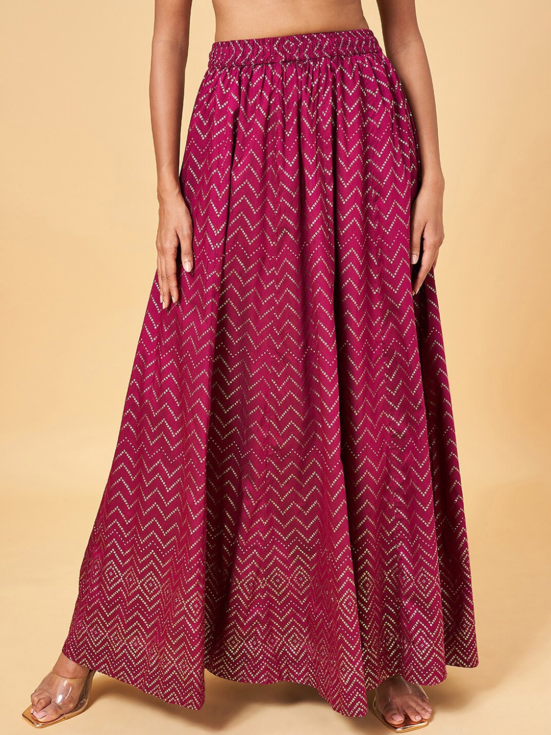 

RANGMANCH BY PANTALOONS Geometric Printed Flared Skirt, Purple