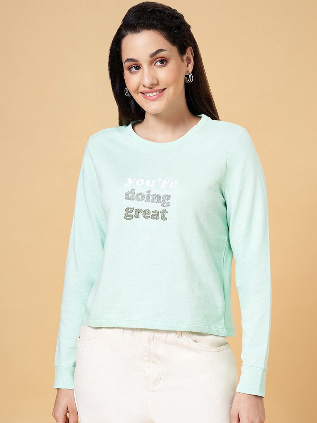 

Honey by Pantaloons Typography Printed Cotton Sweatshirt, Green