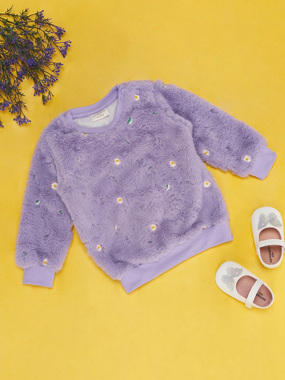 

Pantaloons Baby Girls Floral Printed Cotton Pullover Sweatshirt, Lavender