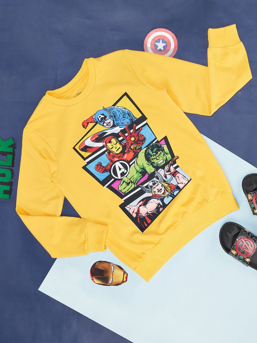 

Pantaloons Junior Boys Marvel Printed Cotton Pullover Sweatshirt, Yellow