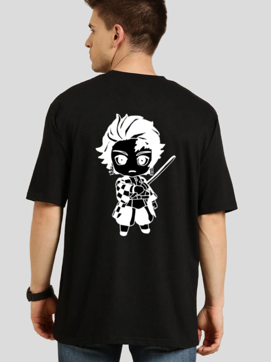 

Elibolz Anime Printed Oversized Cotton T-shirt, Black