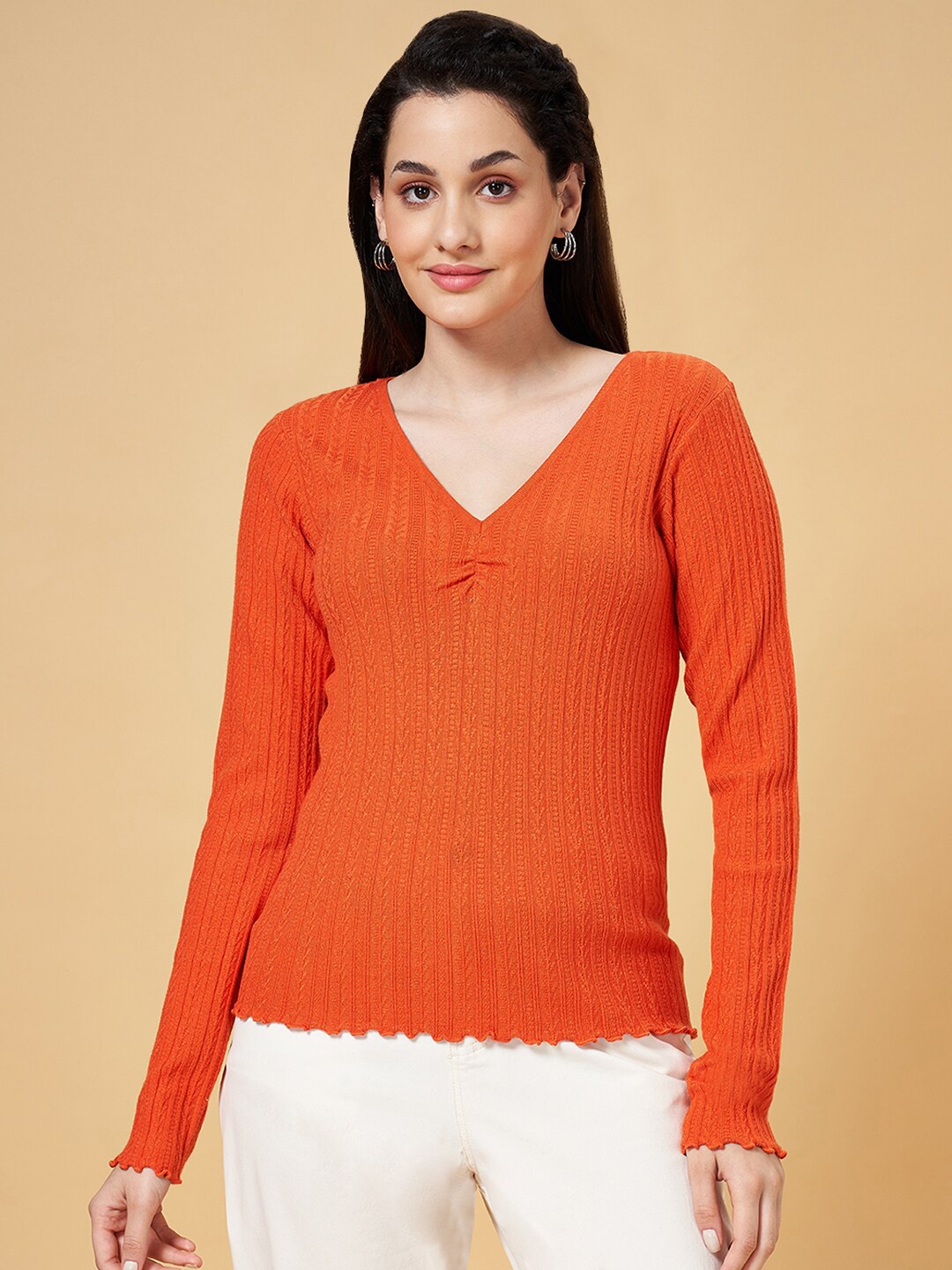 

Honey by Pantaloons Ribbed Regular Top, Orange