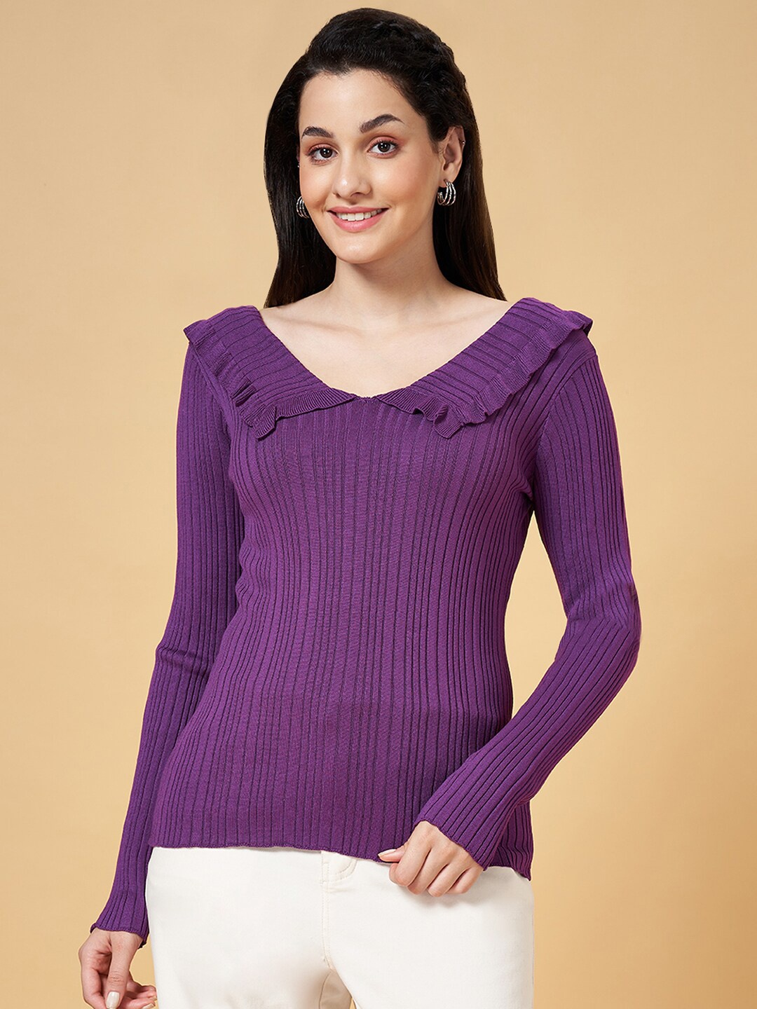 

Honey by Pantaloons Striped V-Neck Long Sleeves Top, Purple