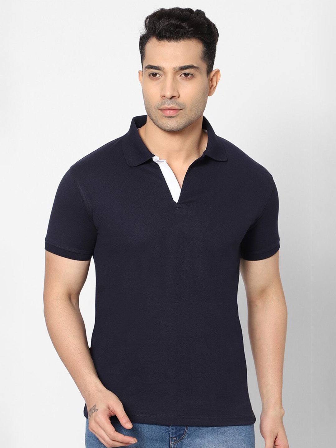 

HJ HASASI Polo Collar Slim Fit T-shirt, Navy blue
