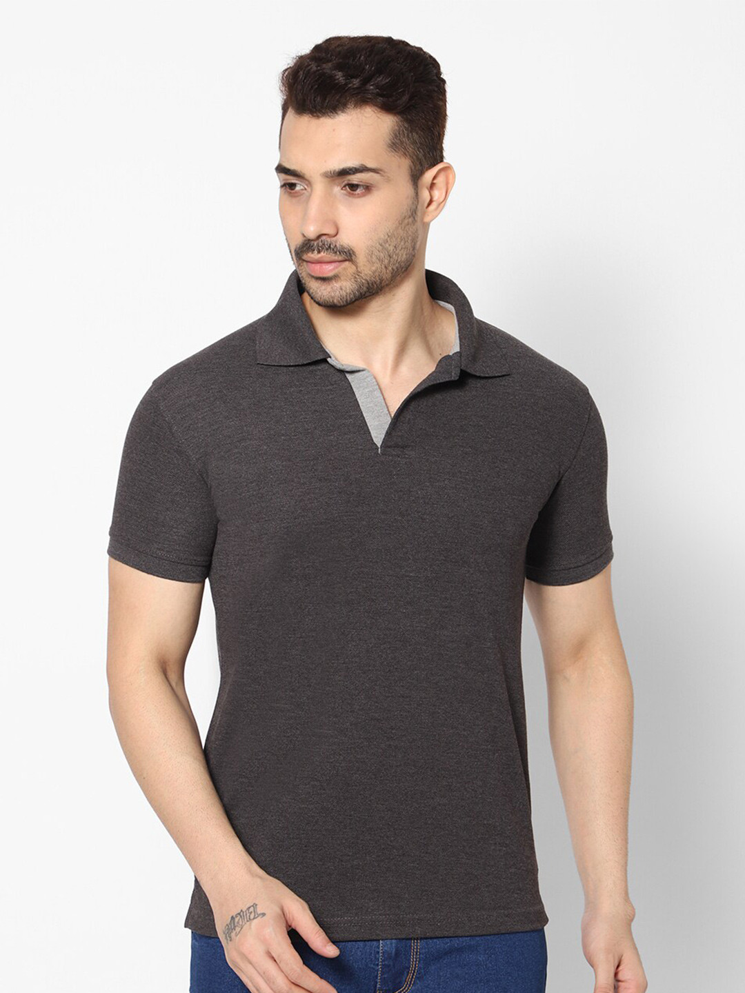 

HJ HASASI Polo Collar Slim Fit T-shirt, Grey