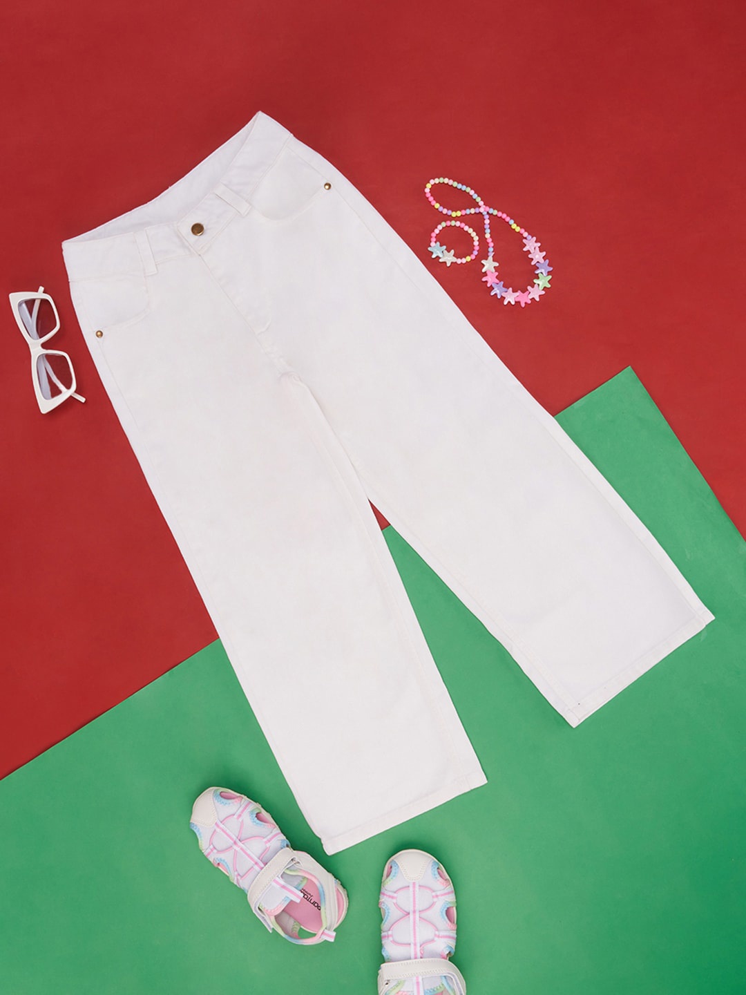 

Pantaloons Junior Girls Mid Rise Cotton Trousers, White
