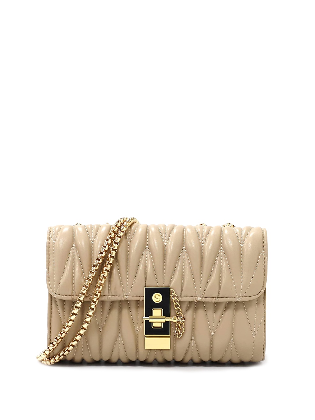 

LIKE STYLE PU Structured Sling Bag With Quilted Detail, Beige