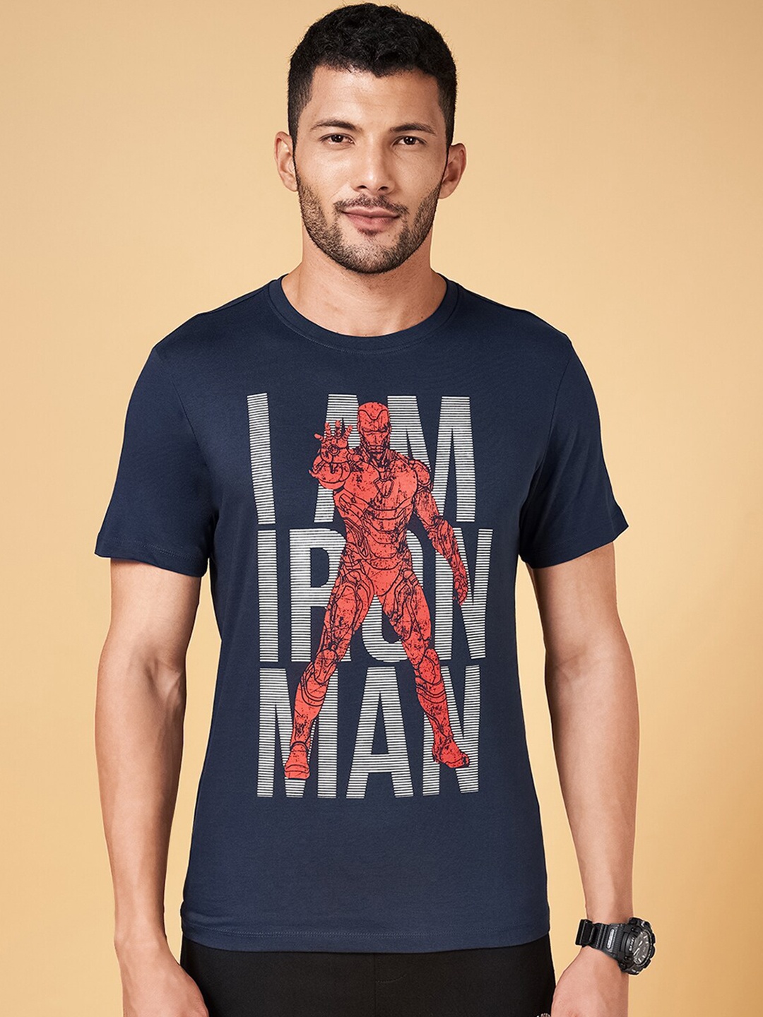 

SF JEANS by Pantaloons Iron Man Printed Cotton Slim Fit T-shirt, Navy blue