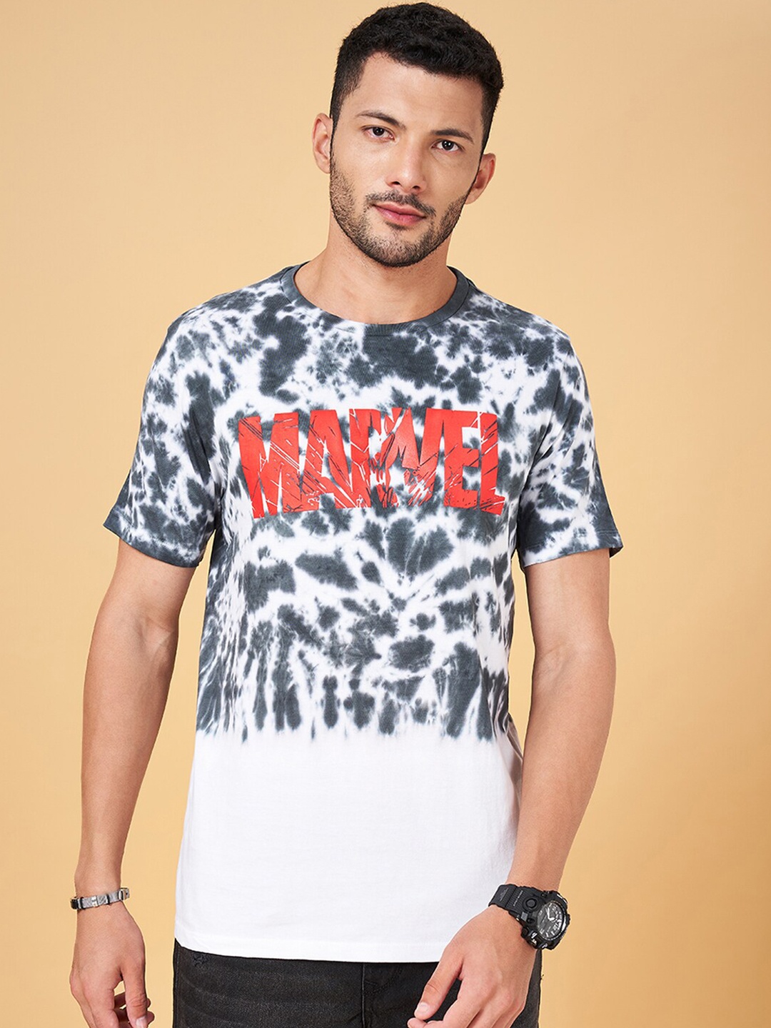 SF JEANS by Pantaloons Typography Printed Slim Fit Cotton T-shirt, White
