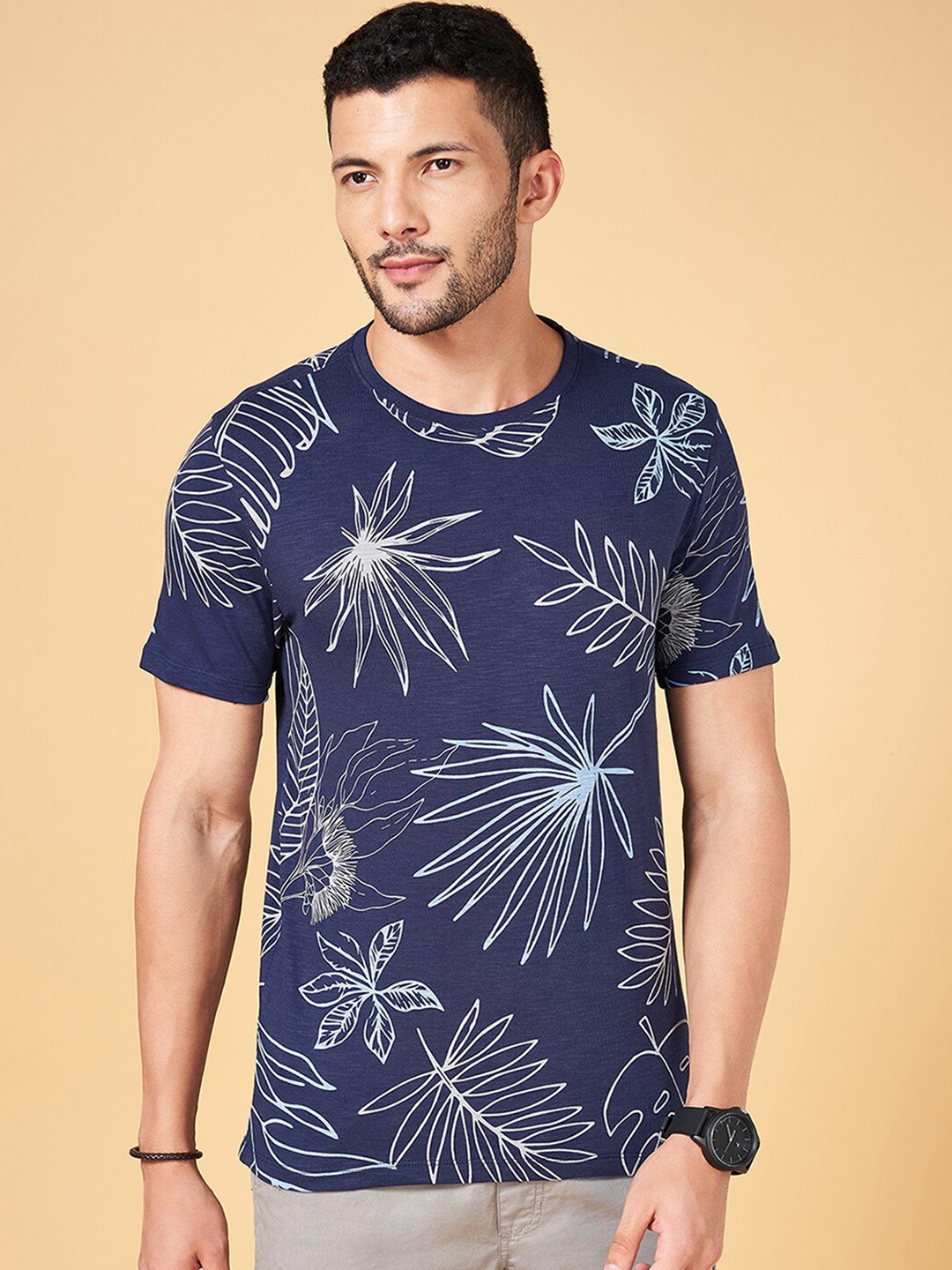 

Urban Ranger by pantaloons Tropical Printed Cotton T-shirt, Navy blue