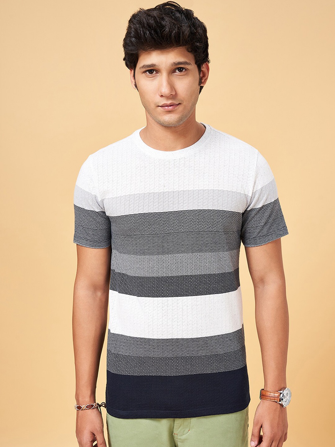 

Urban Ranger by pantaloons Striped Round Neck T-shirt, Navy blue