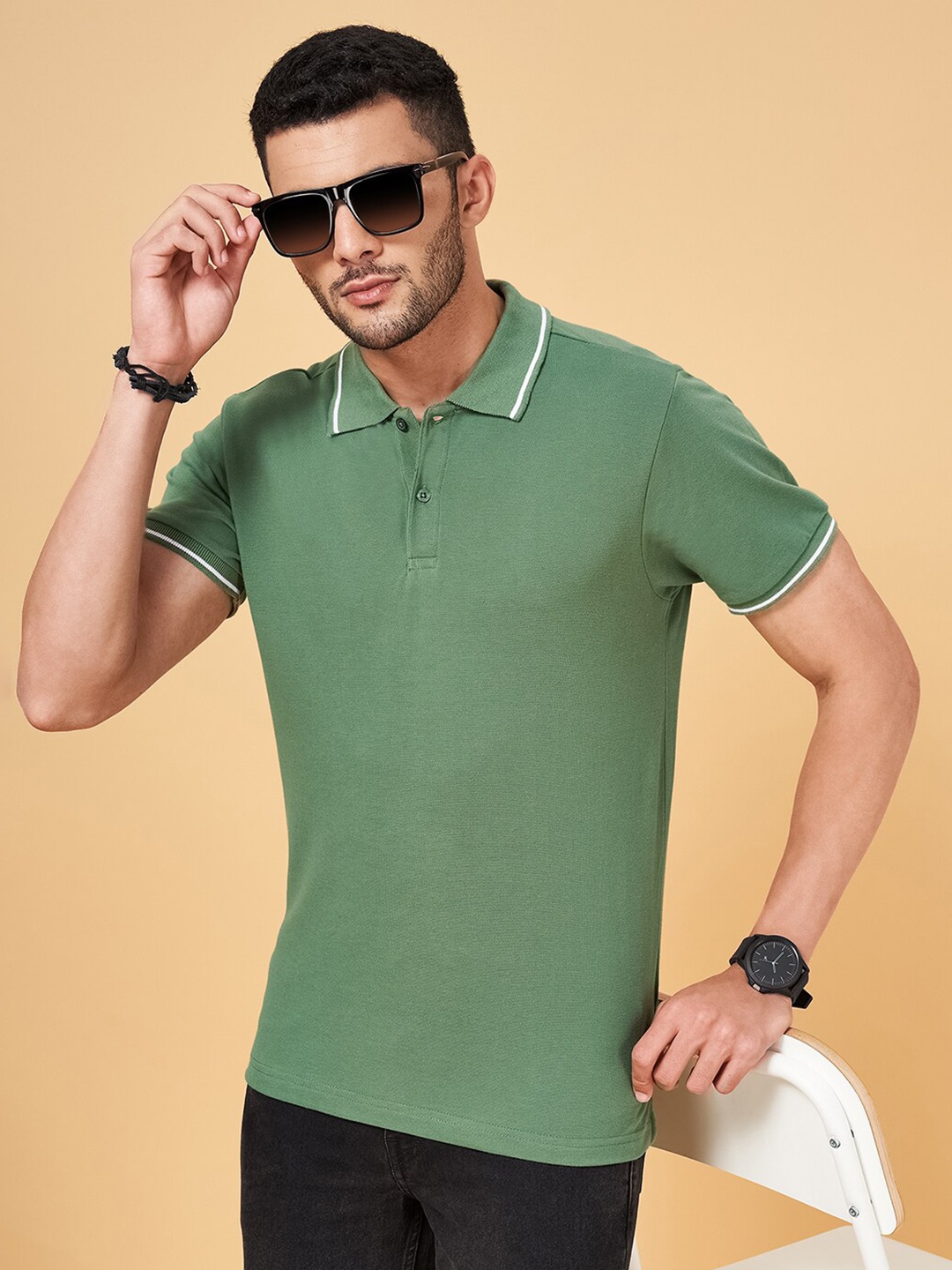 

YU by Pantaloons Polo Collar Short Sleeves Casual T-Shirt, Green