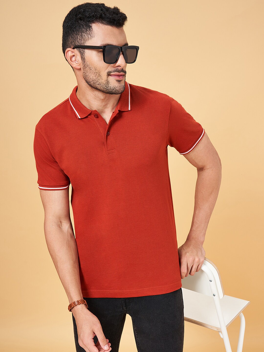 

YU by Pantaloons Polo Collar Short Sleeves Casual T-Shirt, Rust