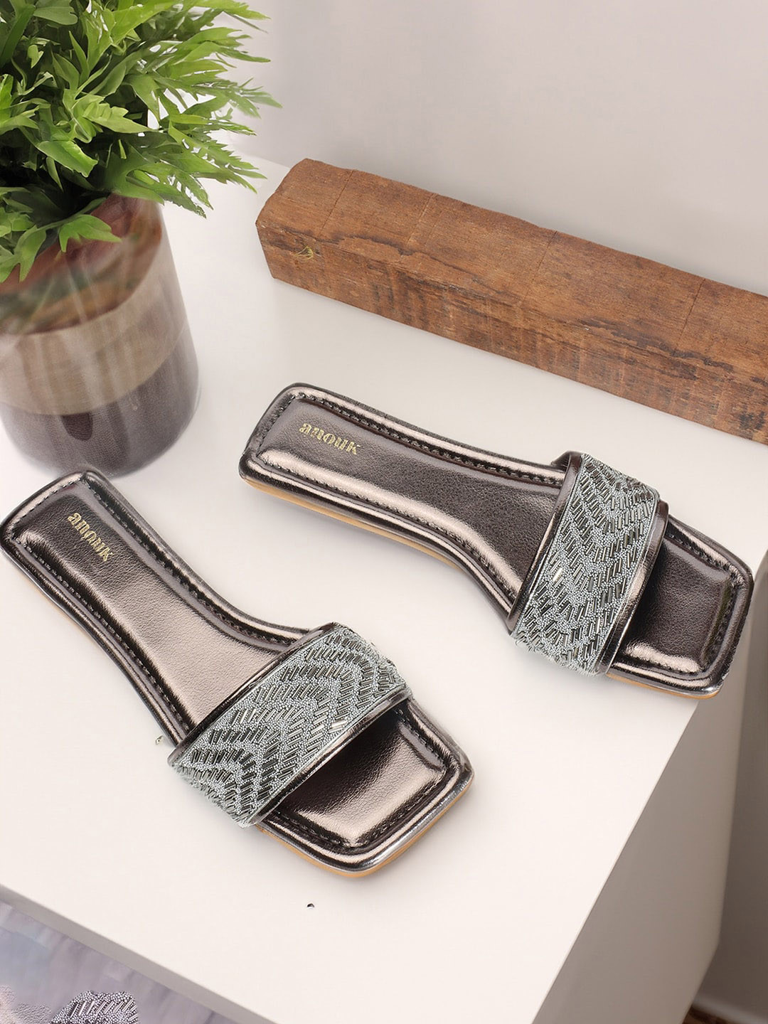 

Anouk Ethnic Embellished Open Toe Flats, Grey