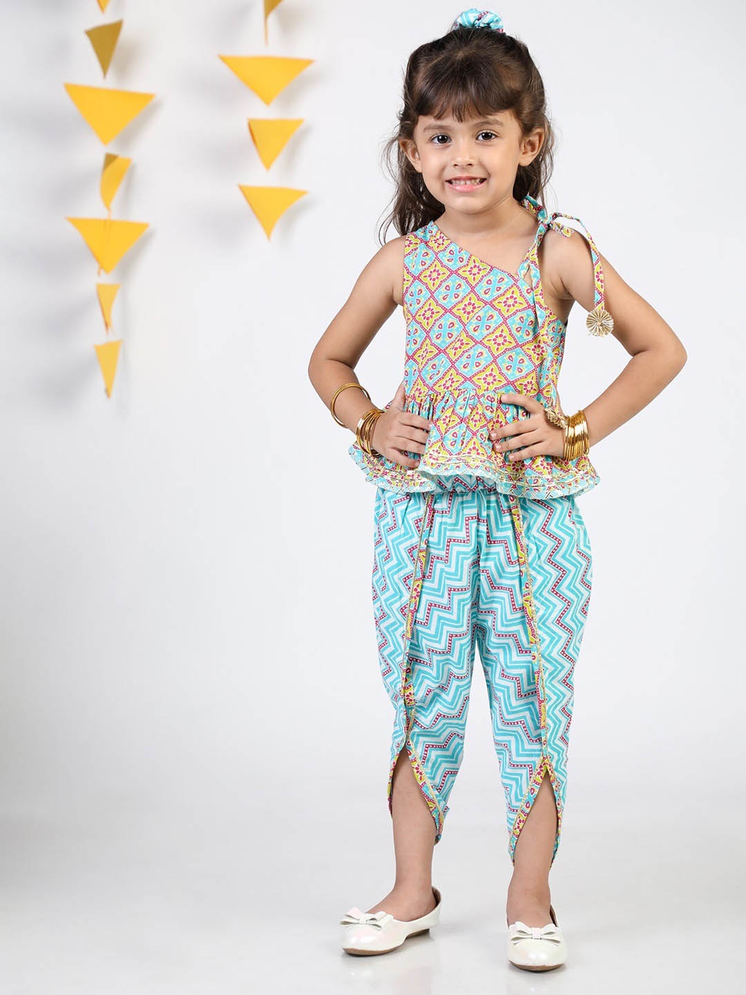 

Budding Bees Girls Printed Pure Cotton Top with Dhoti Pants, Blue