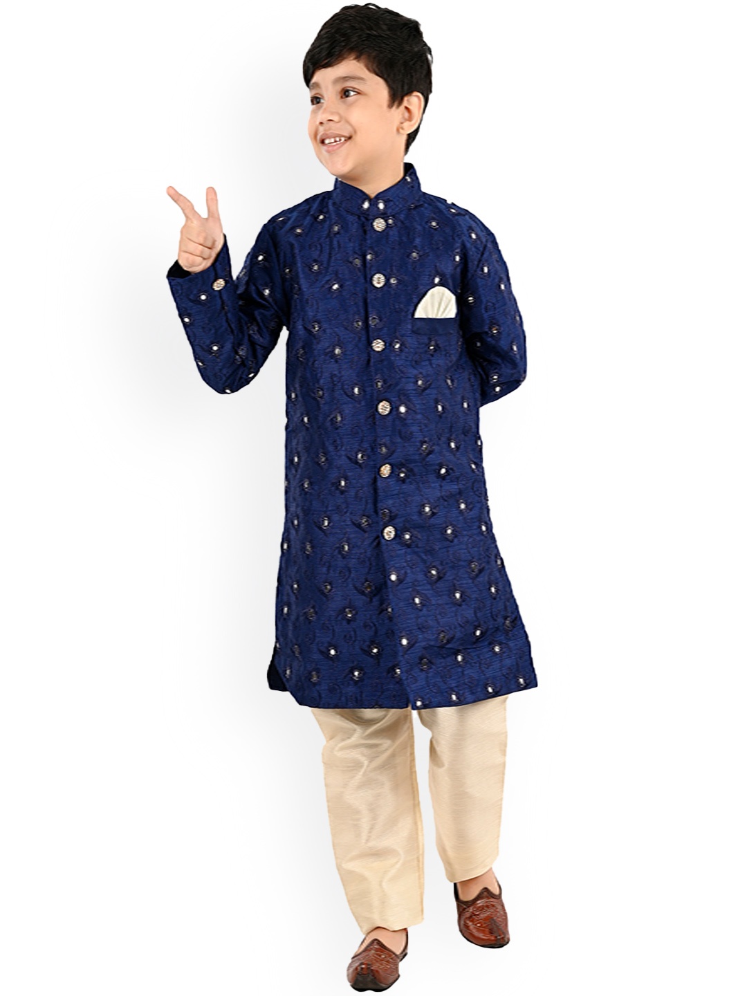 

BAESD Boys Embroidered Sherwani With Payjama, Navy blue