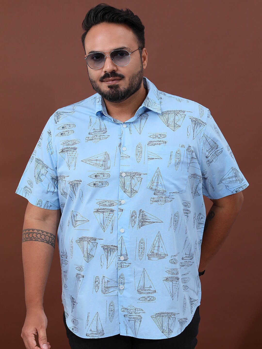 

HIGHLANDER Men Plus Size Printed Cotton Casual Shirt, Blue