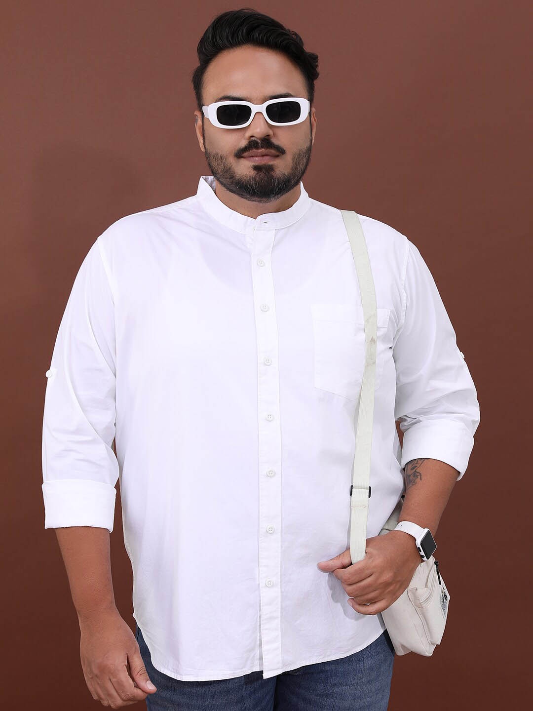 

HIGHLANDER Men Plus Size Cotton Casual Shirt, White
