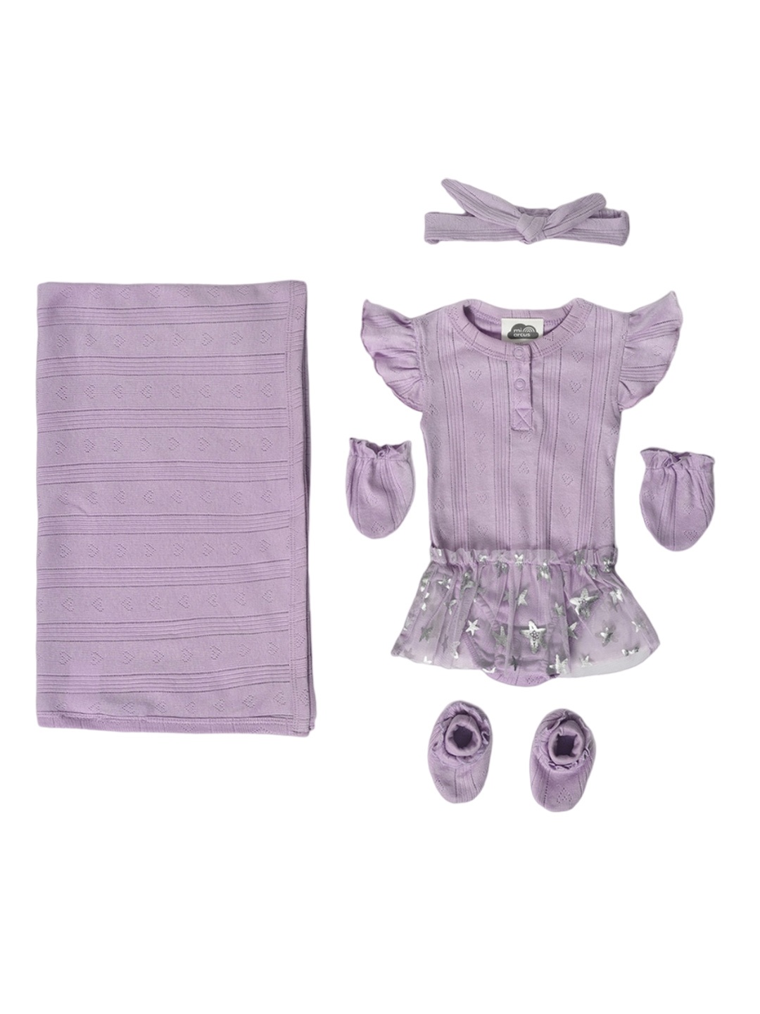 

MiArcus Infants Girls 5-Pcs Pure Cotton Baby Apparel Gift Set, Purple