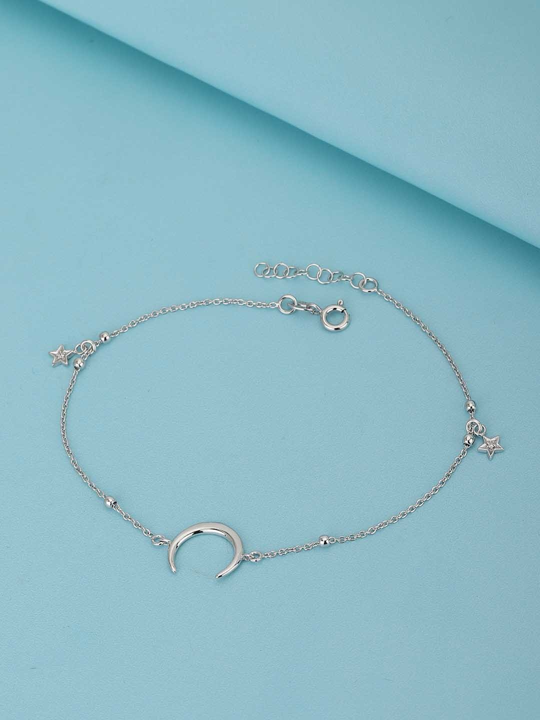 

Carlton London 925 Sterling Silver Moon Rhodium Plated Adjustable Charm Anklet