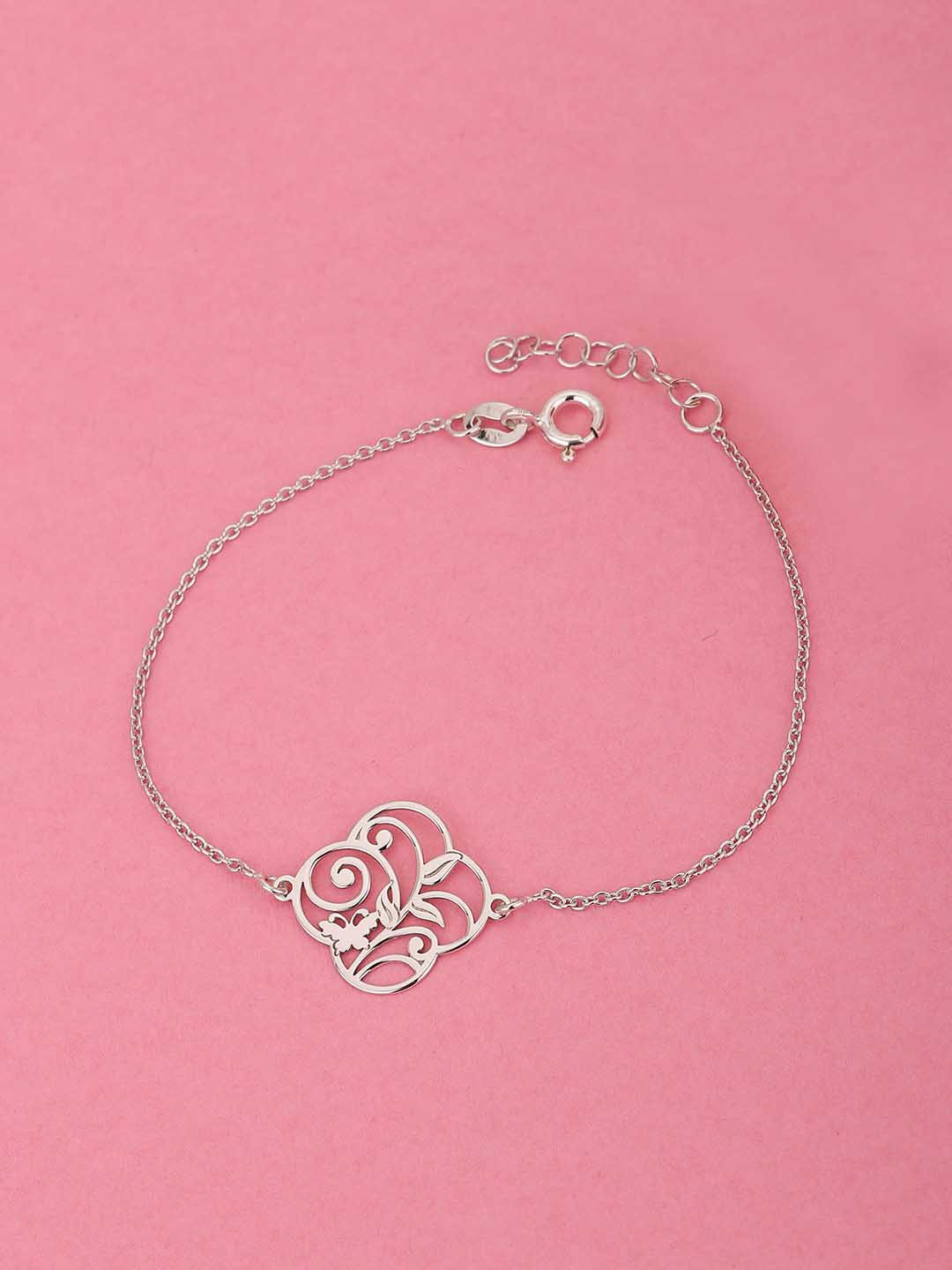 

Carlton London 925 Sterling Silver Rhodium Plated Floral Stylish Adjustable Charm Bracelet
