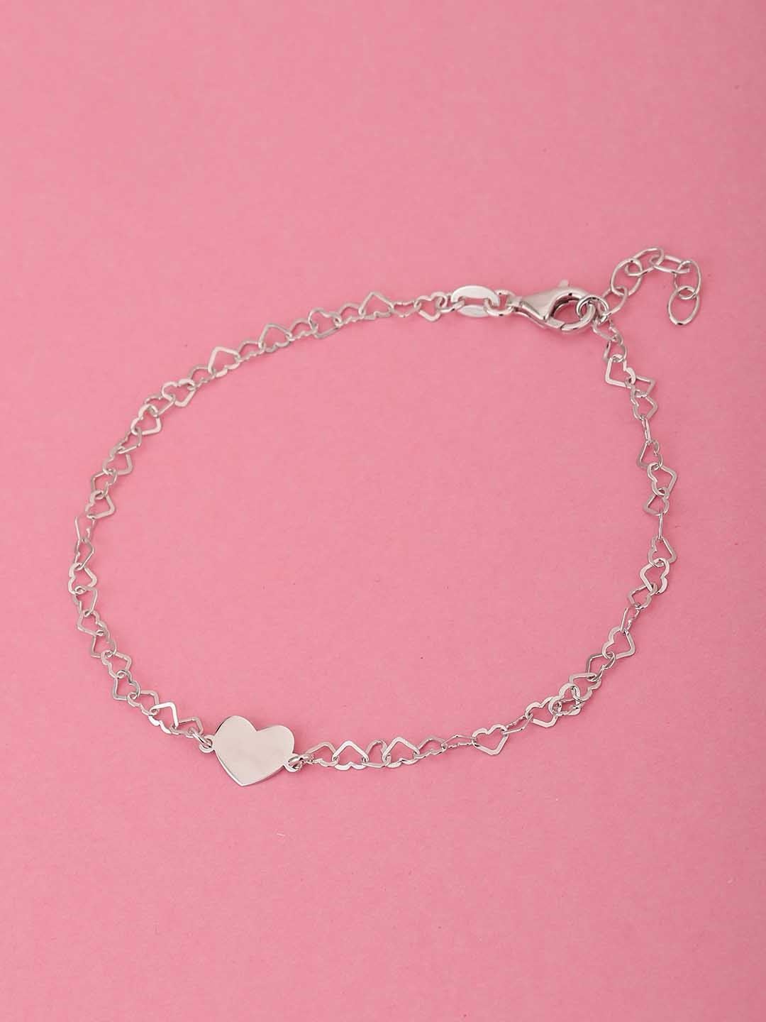 

Carlton London 925 Sterling Silver Inline Hearts with Rhodium Plated Adjustable Anklet