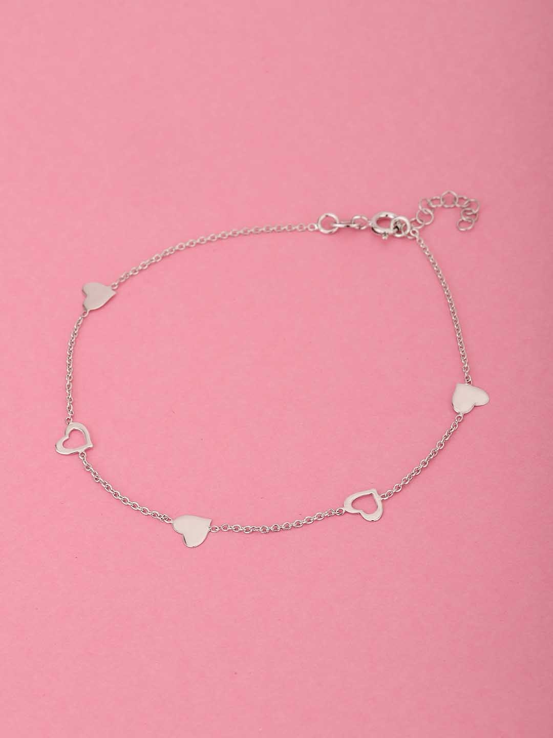 

Carlton London Women Heart Shaped Rhodium-Plated 925 Sterling Silver Adjustable Anklet