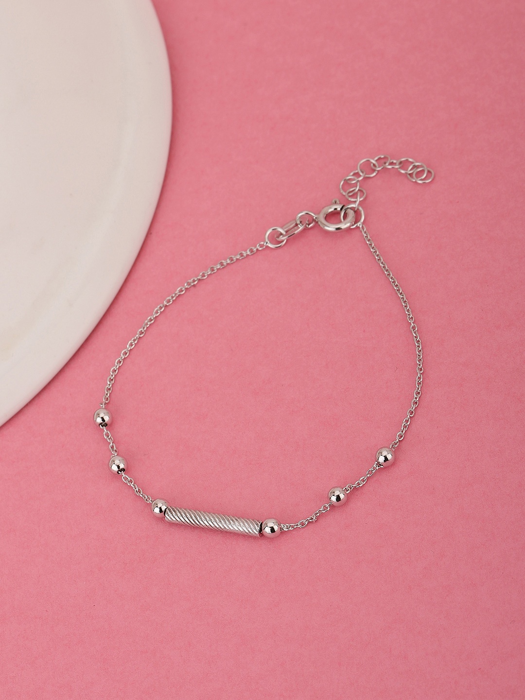 

Carlton London 925 Sterling Silver Rhodium Plated Adjustable Charm Bracelet