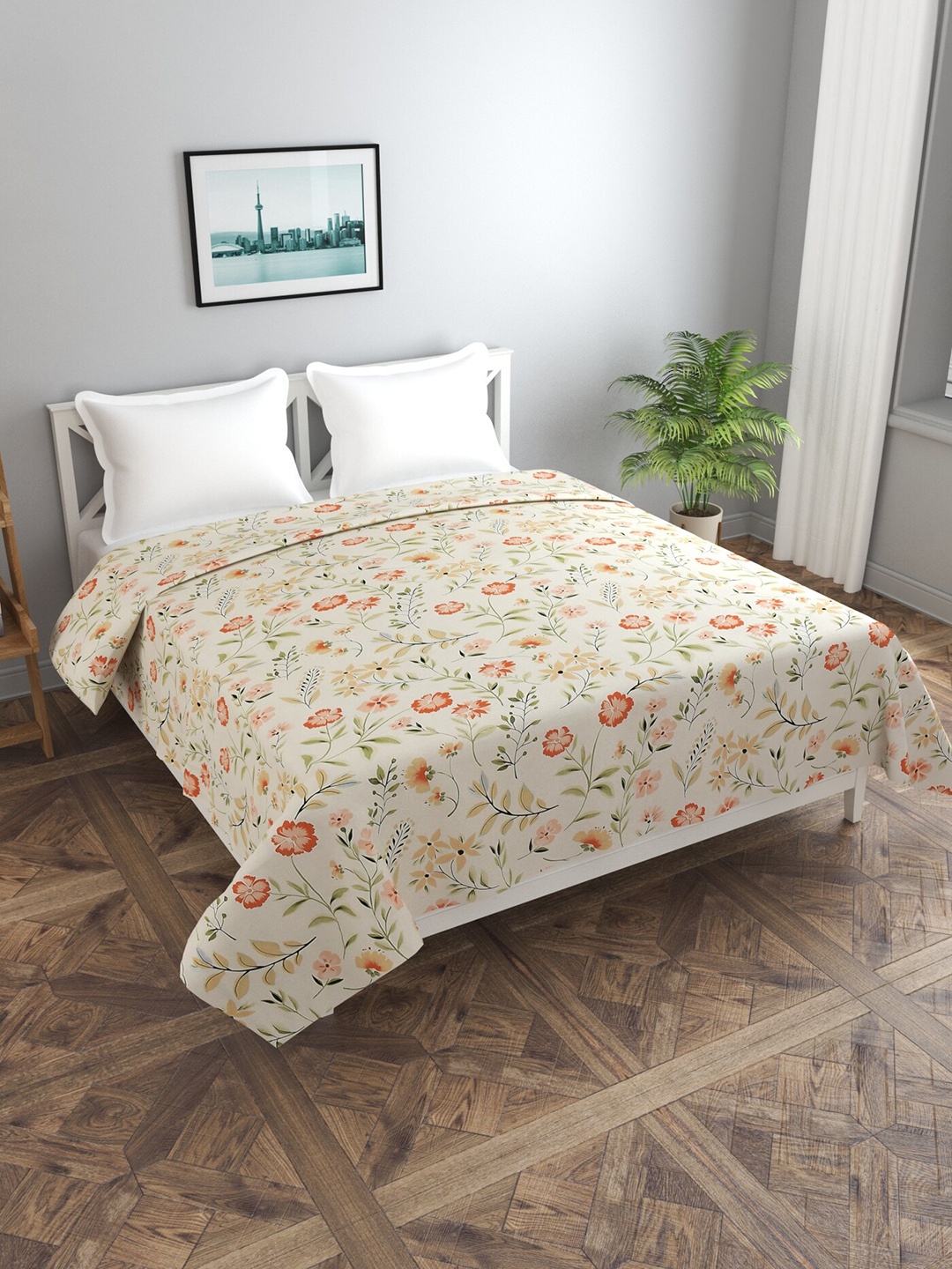 

MORADO Floral Printed Duvet Cover, Off white
