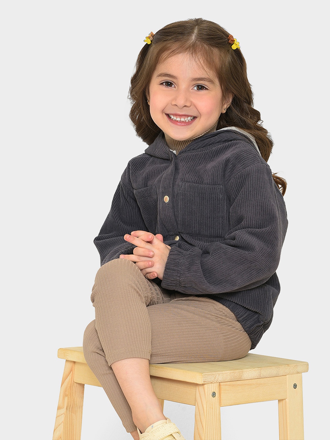 

MiArcus Unisex Kids Hooded Lightweight Corduroy Bomber Jacket, Grey