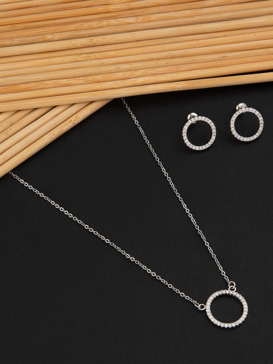 

E2O Rhodium Plated CZ Studded Jewellery Set, Silver