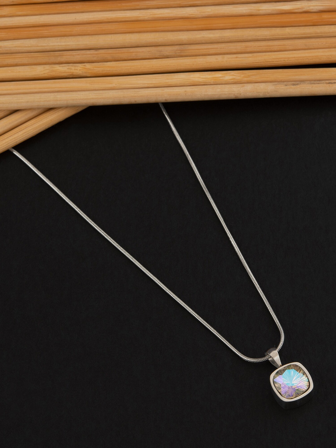 

E2O Silver Plated Gemstone Pendant With Chain