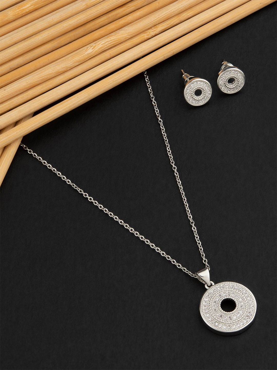

E2O Rhodium-Plated CZ-Studded Jewellery Set, Silver