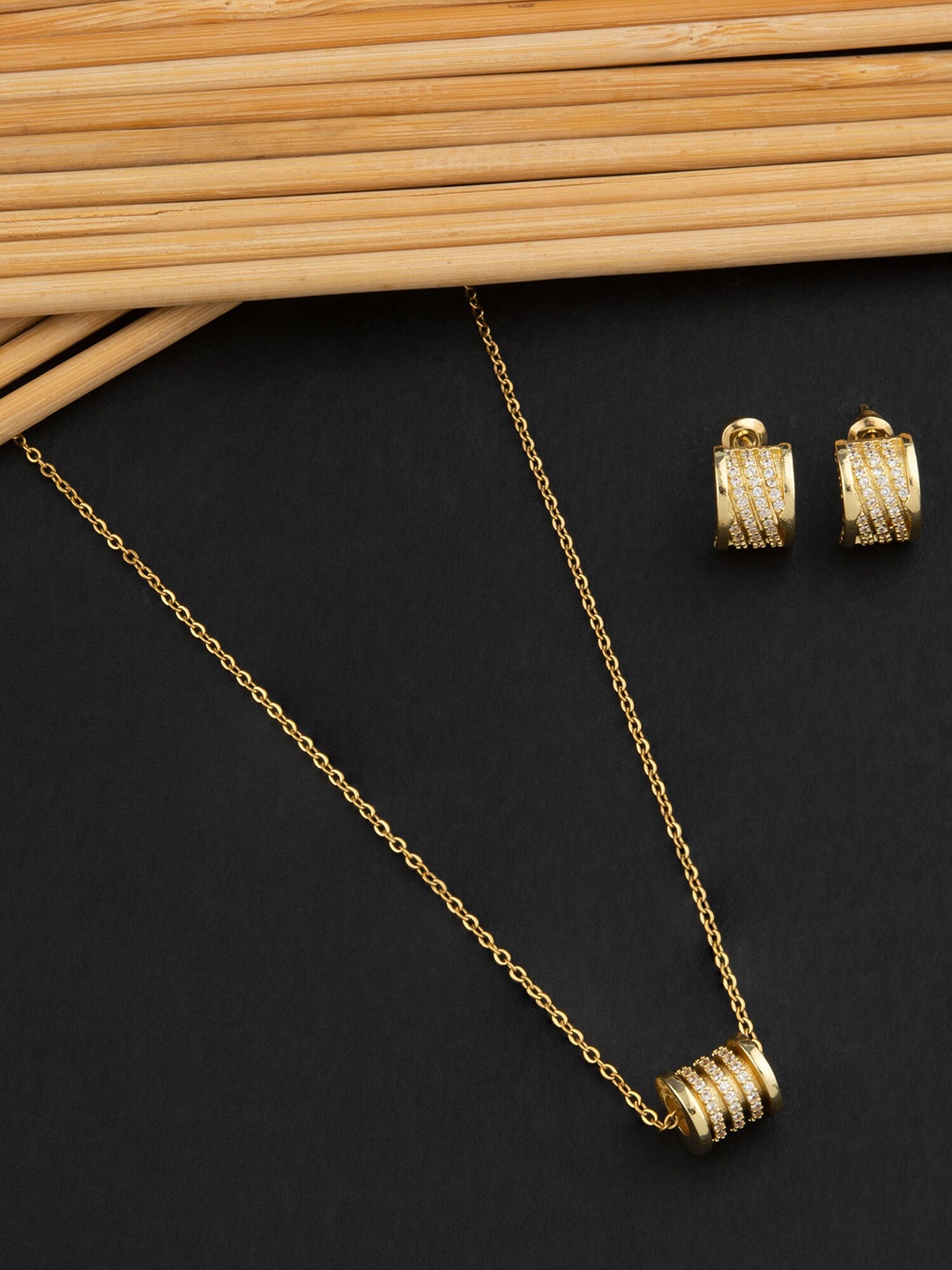 

E2O Gold-Plated Round CZ-Studded Jewellery Set