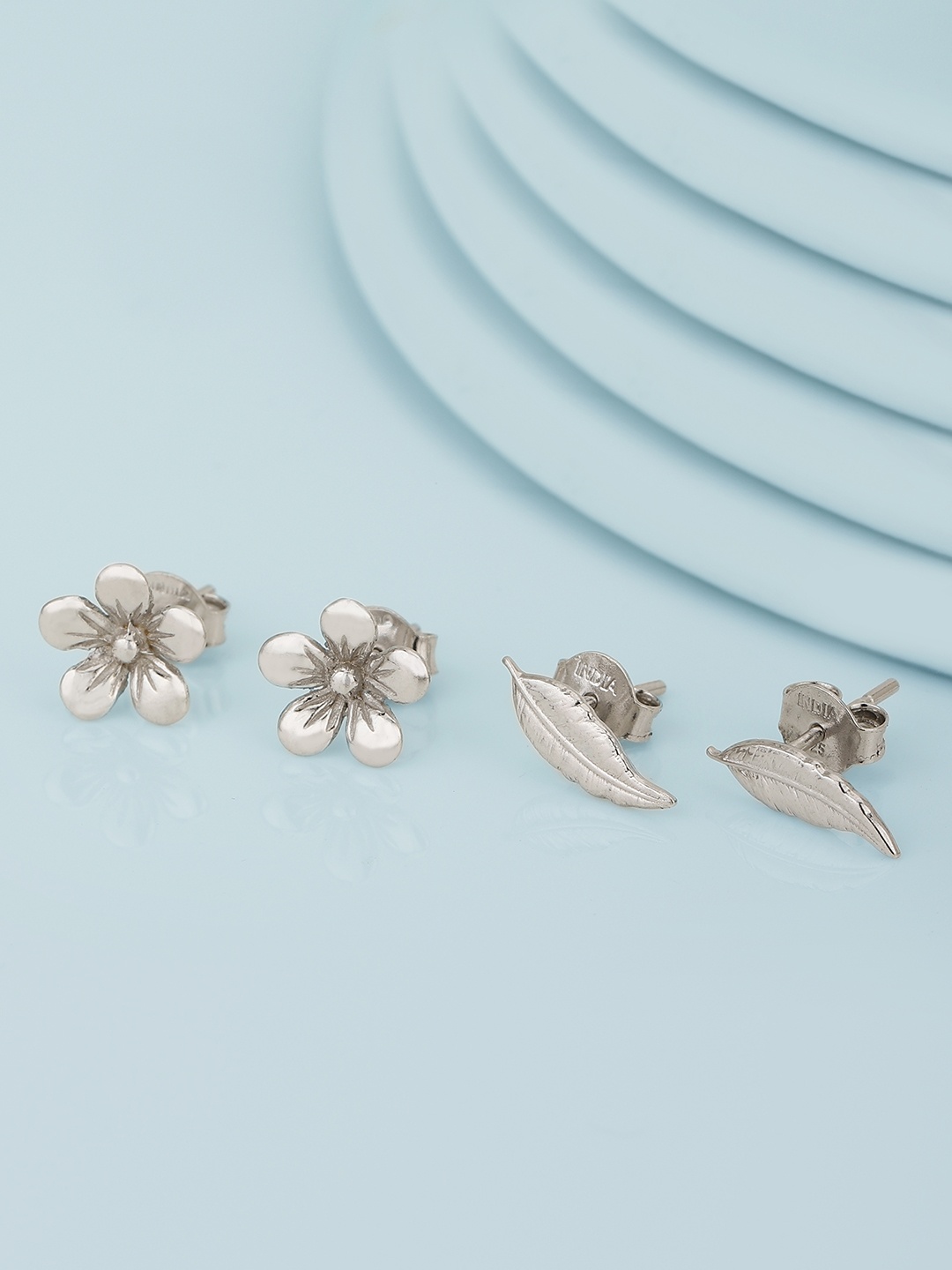 

Carlton London Pack Of 2 Rhodium-Plated Floral 925 Sterling Silver Studs