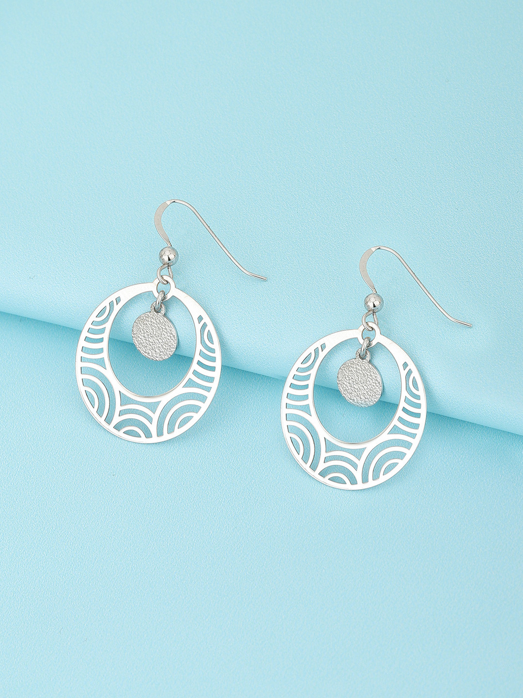 

Carlton London Rhodium-Plated Circular 925 Sterling Silver Drop Earrings