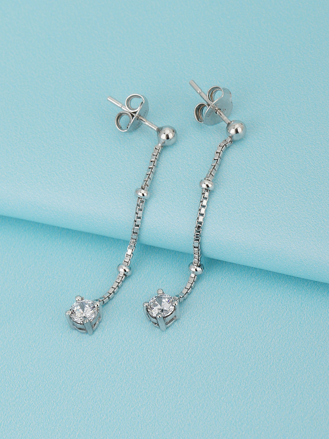 

Carlton London Rhodium-Plated 925 Sterling Silver Contemporary CZ Drop Earrings