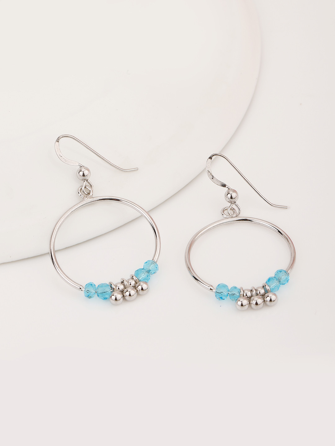 

Carlton London Rhodium-Plated Aquamarine Circular 925 Sterling Silver Drop Earrings