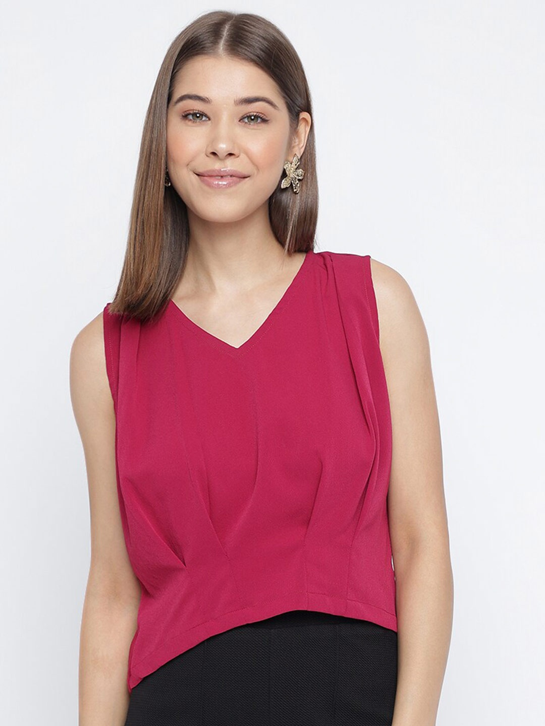 

Mayra Red Sleeveless A-line Crepe Top