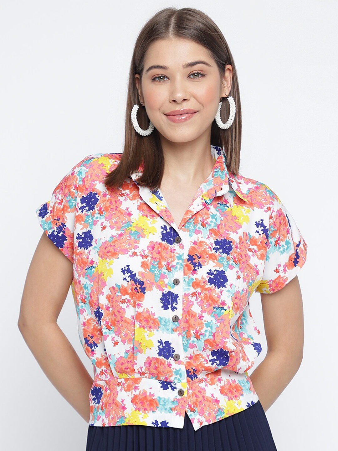 

Mayra Abstract Print Shirt Style Top, Pink