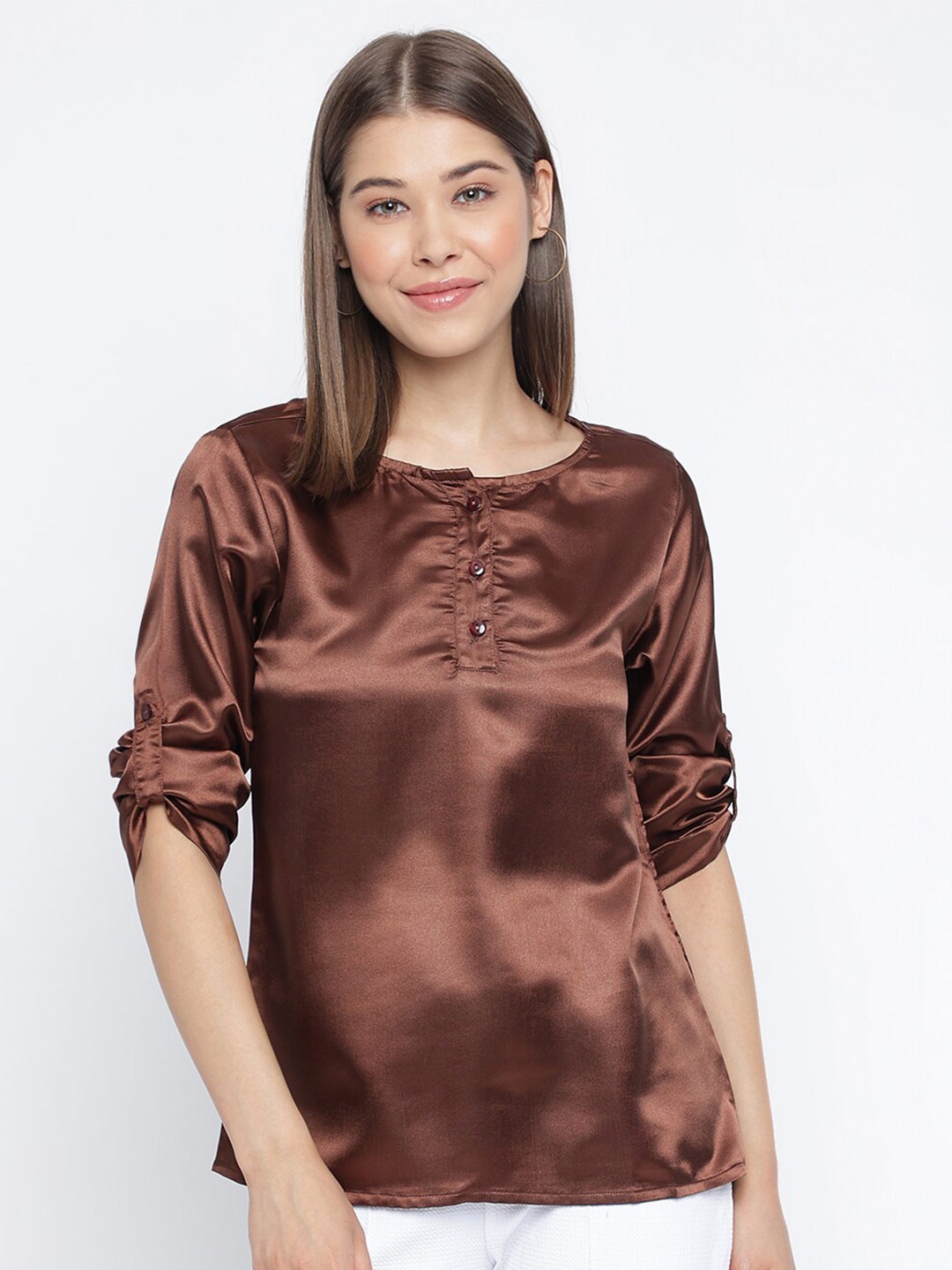 

Mayra Round Neck Top, Brown