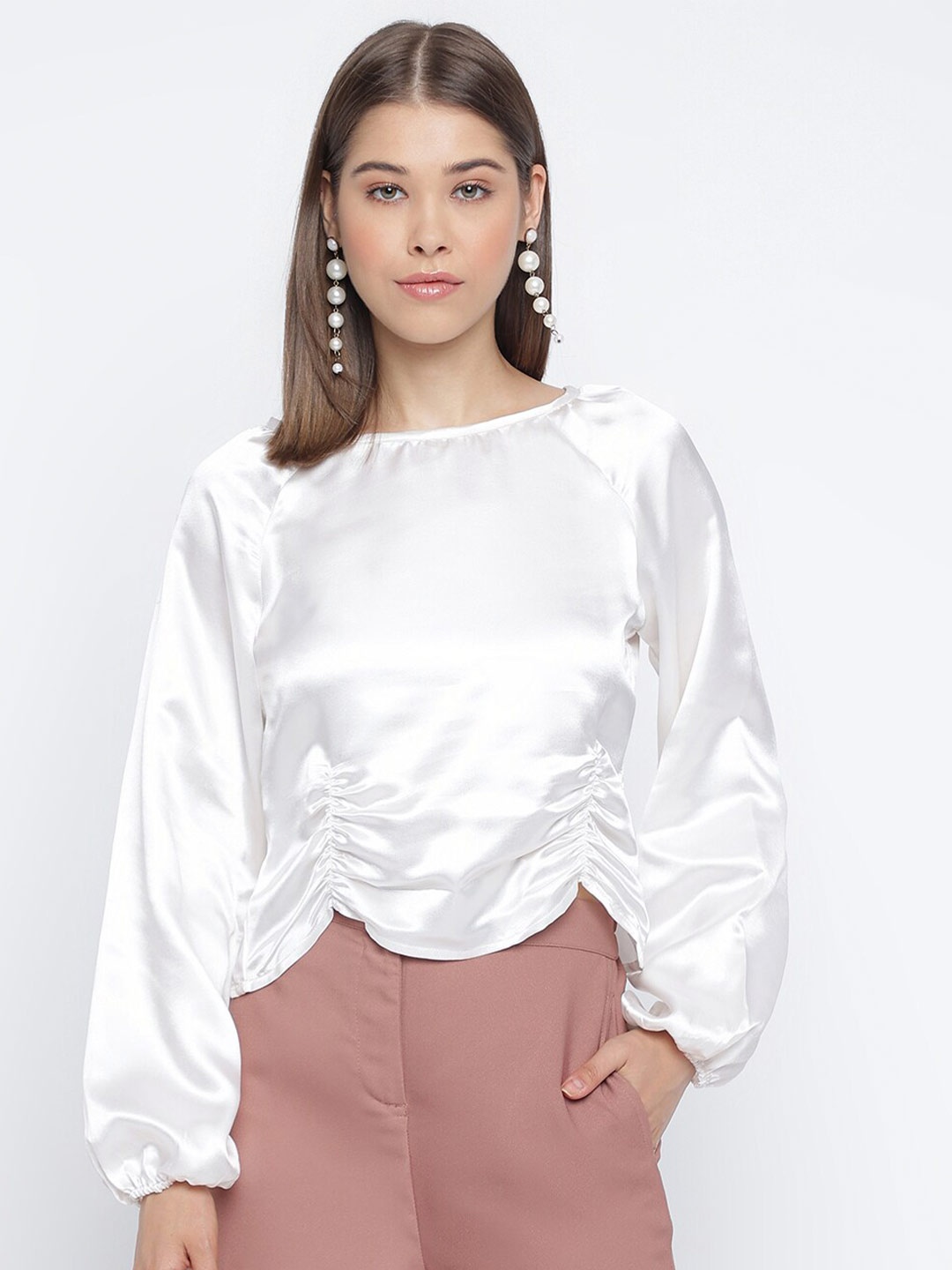 

Mayra Boat Neck Regular Top, White