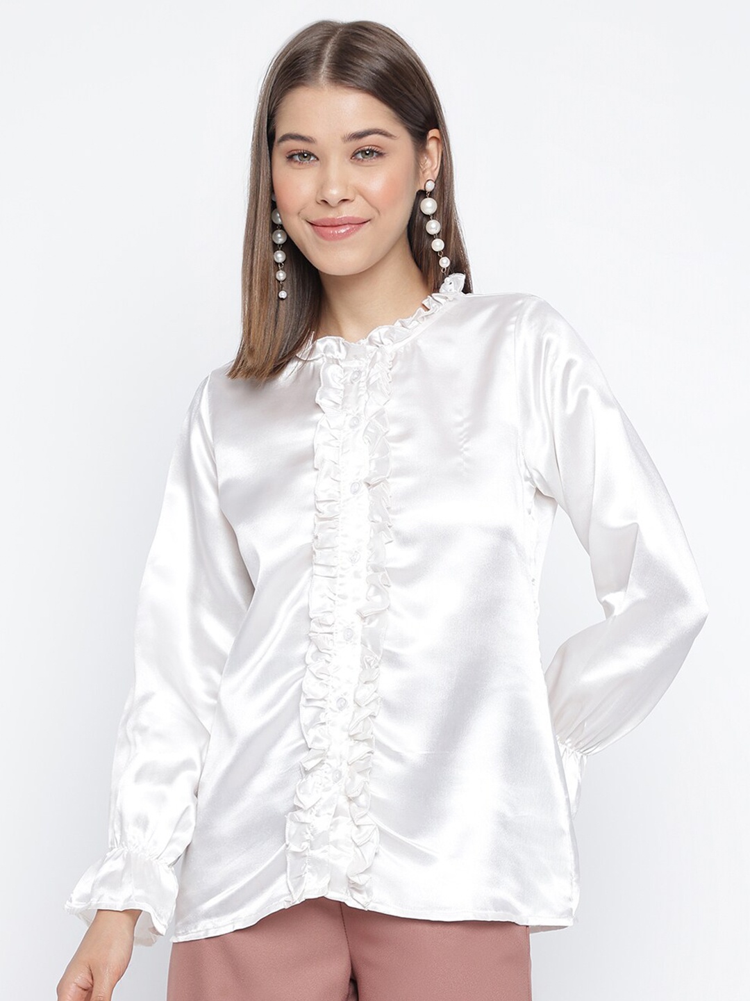 

Mayra Ruffled Cuff Sleeves Top, White