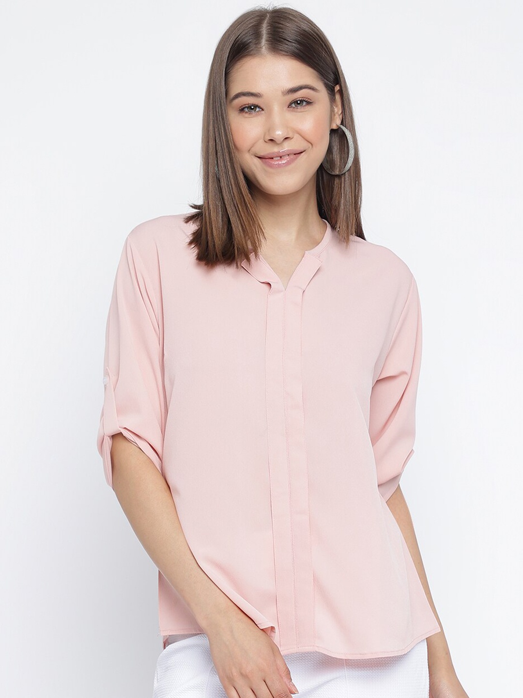 

Mayra Roll-Up Sleeves Shirt Style Top, Pink