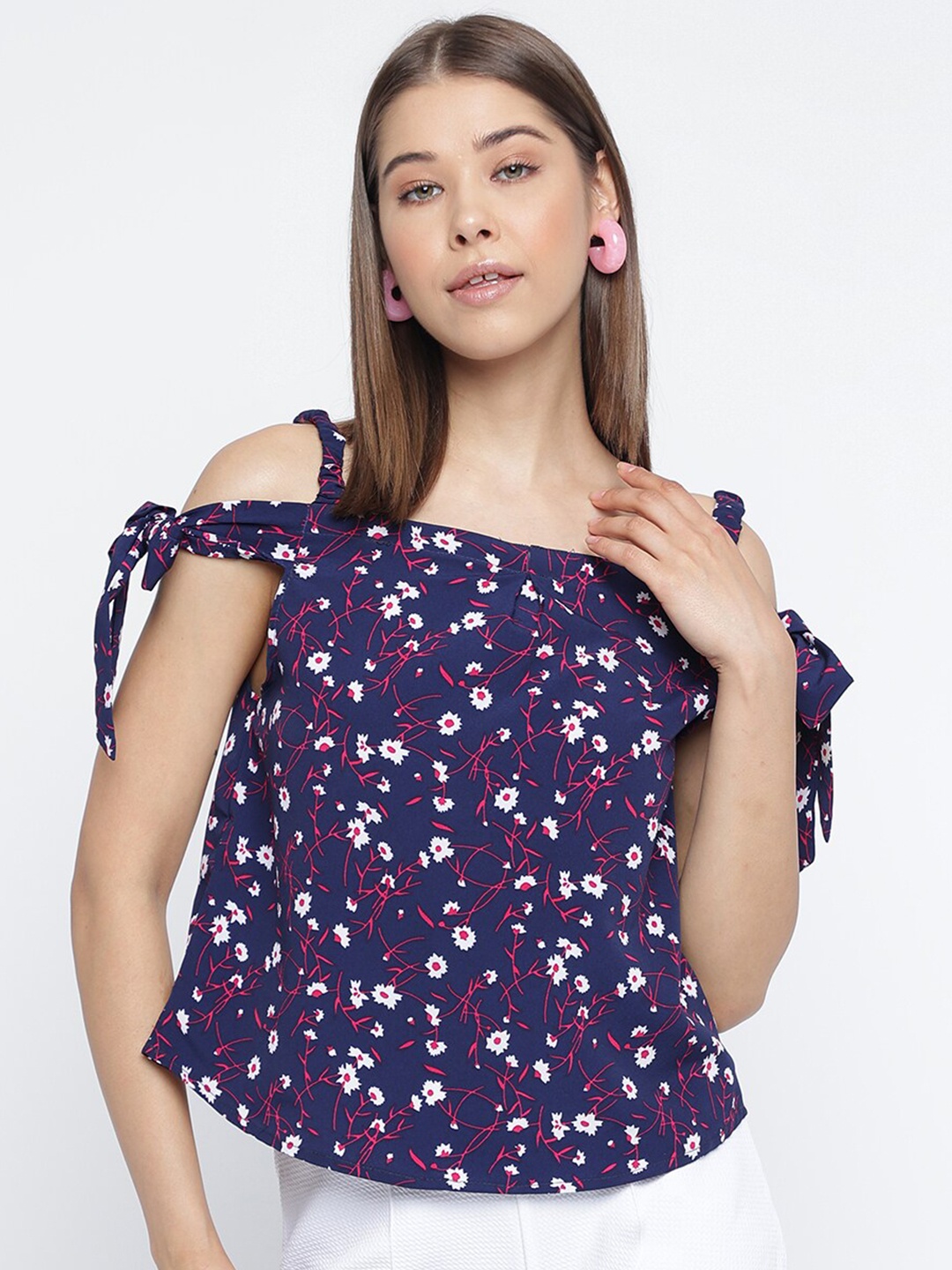 

Mayra Floral Print Cold-Shoulder Top, Blue