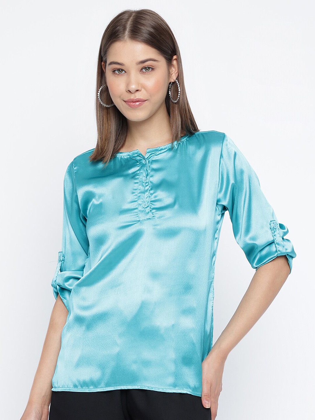 

Mayra High Neck Regular Top, Turquoise blue