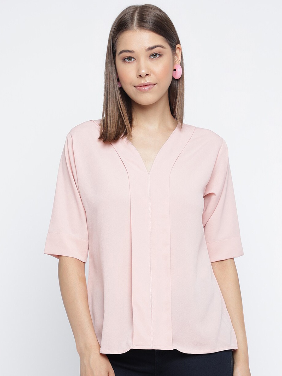 

Mayra V-Neck Extended Sleeves Shirt Style Top, Pink