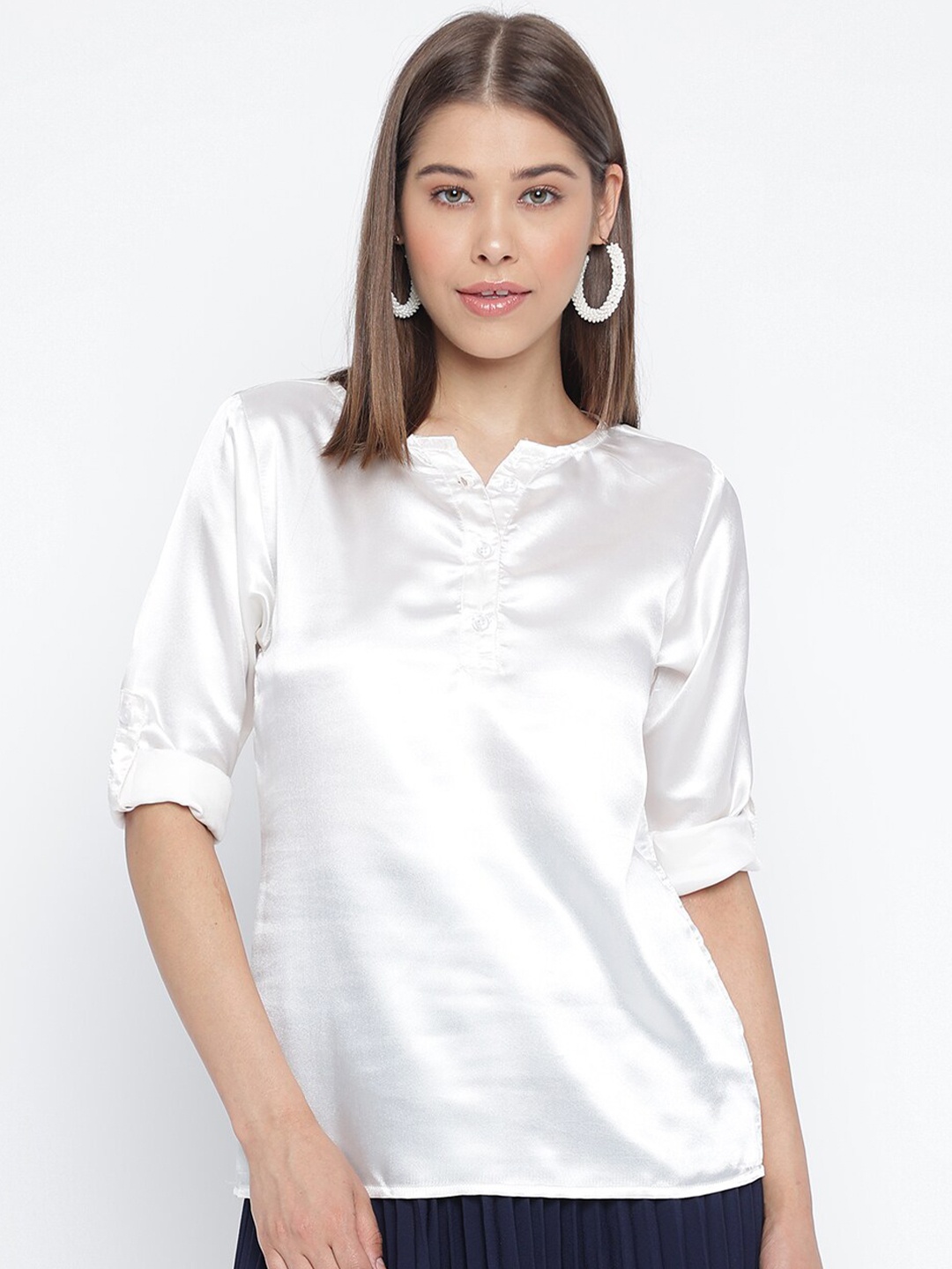 

Mayra Roll Up Sleeves Regular Top, White