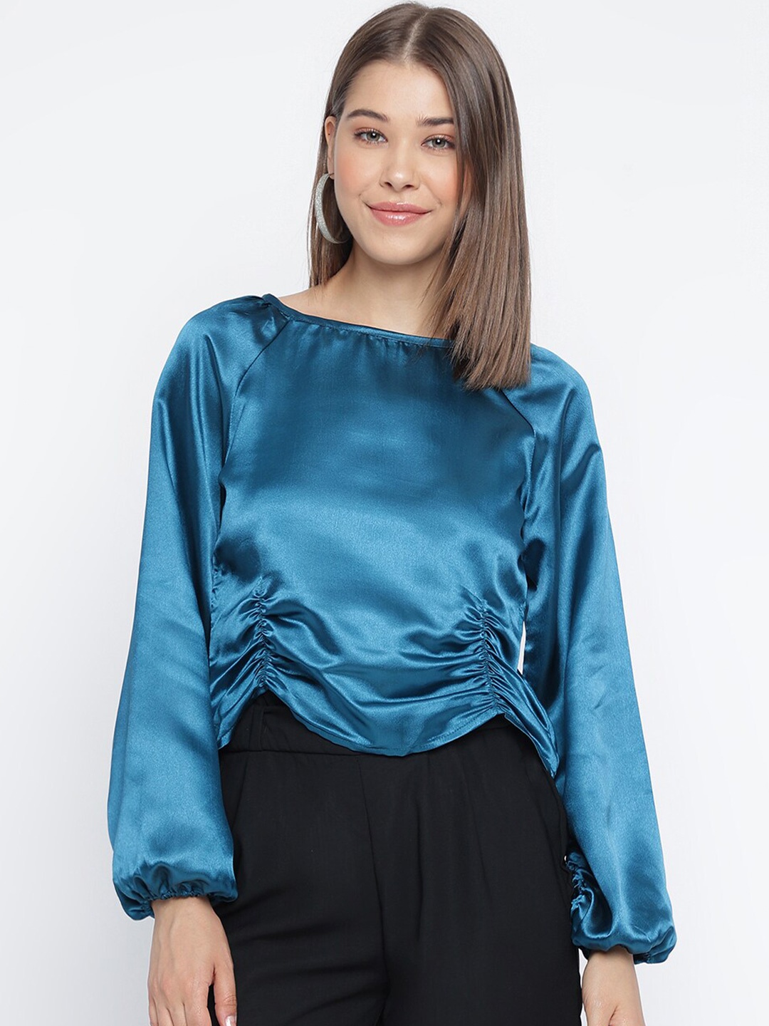 

Mayra Puff Sleeves Ruched Top, Teal